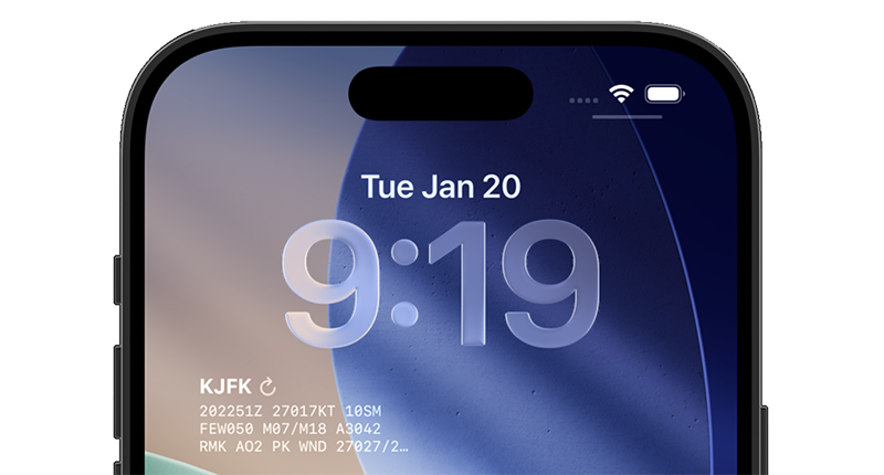 METAR Pilot lock screen widget with Always On display showing KJFK weather